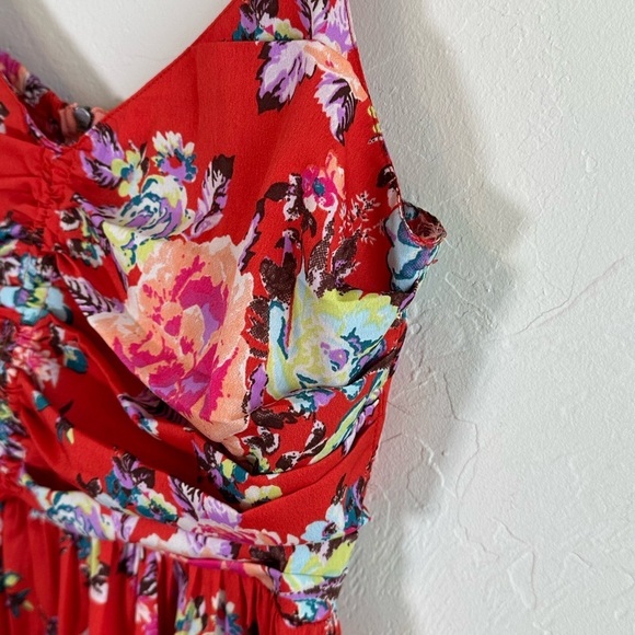 Roxy Orange Floral Slip Dress with Ruched Front Bodice and Gold Zipper Sz M - Picture 5 of 11